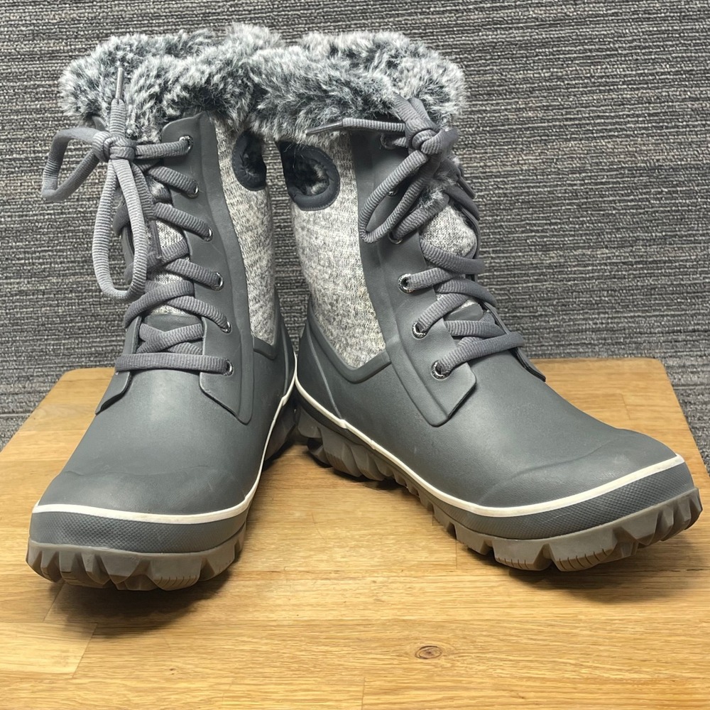 Bogs Arcata Knit Winter Boots Women 8 Gray Waterproof Faux Fur Insulated Snow - Picture 14 of 15